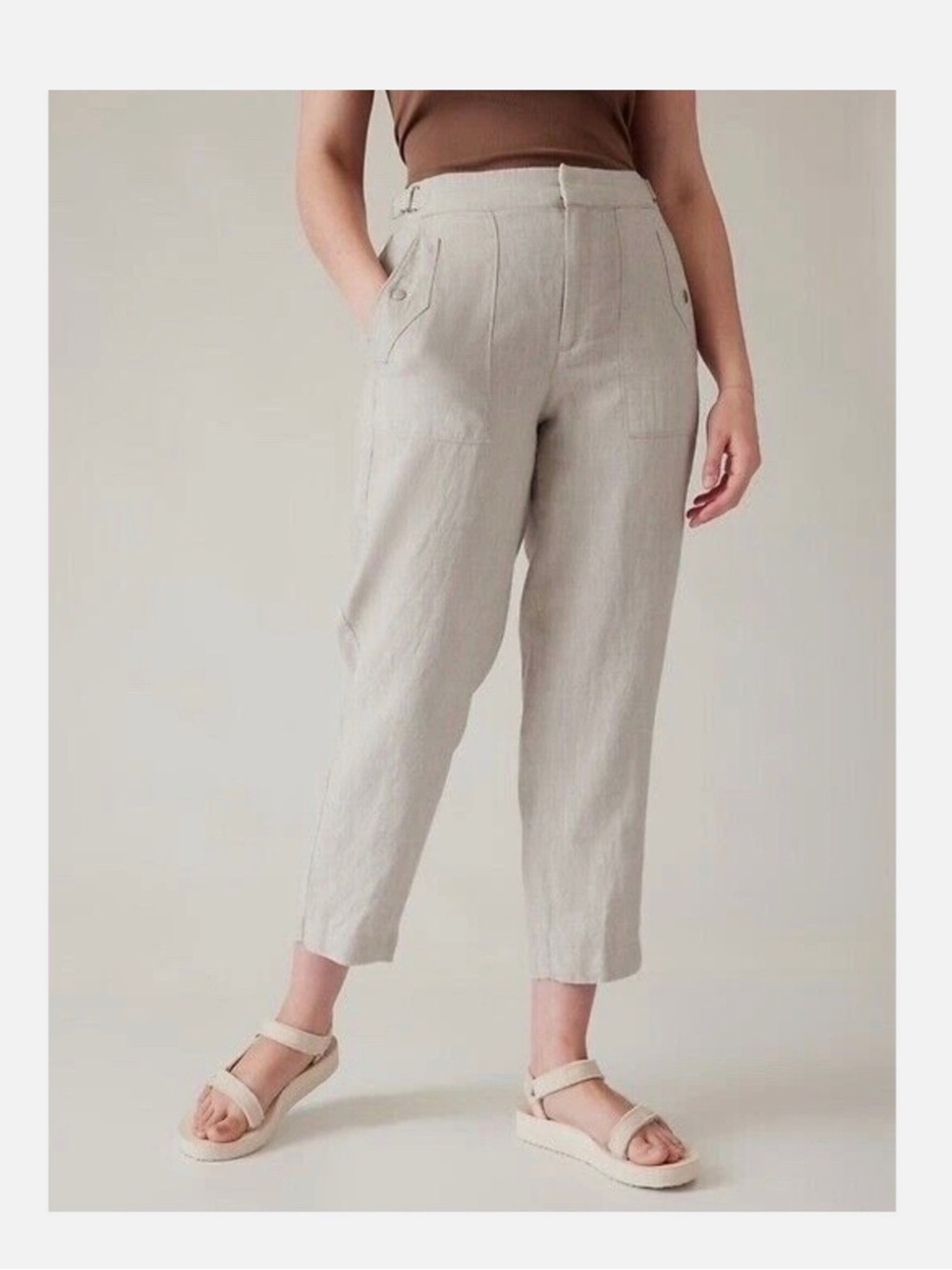 Athleta Voyager Relaxed Fit Cropped Linen Pants 10